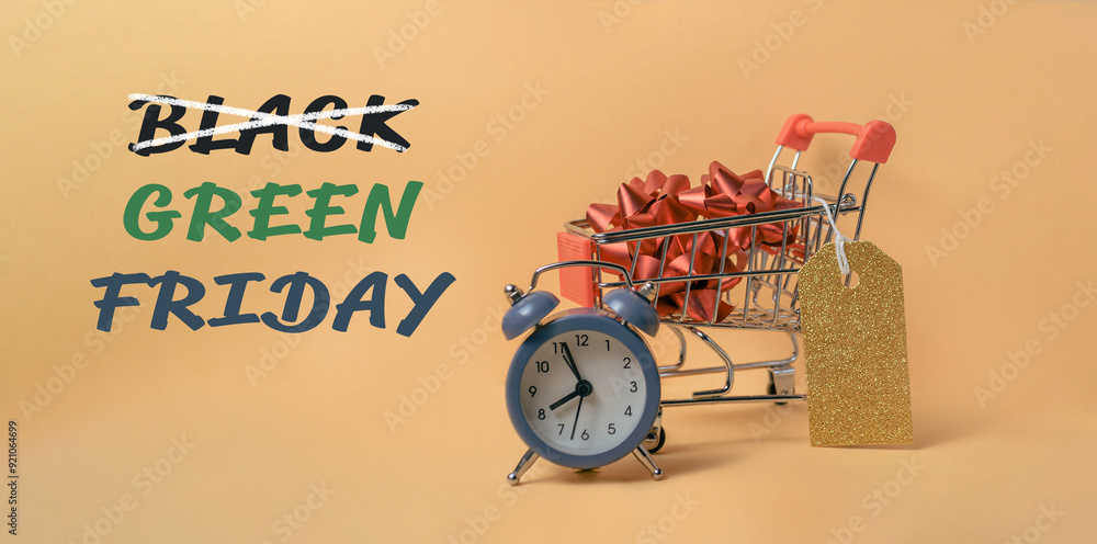 Poster a shopping cart with a clock on it