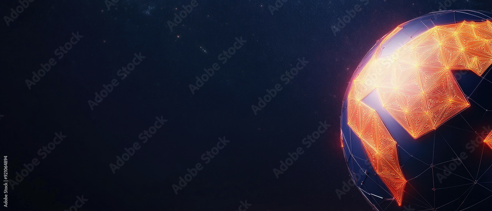 Poster digital representation of a glowing planet, intricate geometric patterns, illuminated networks, set 