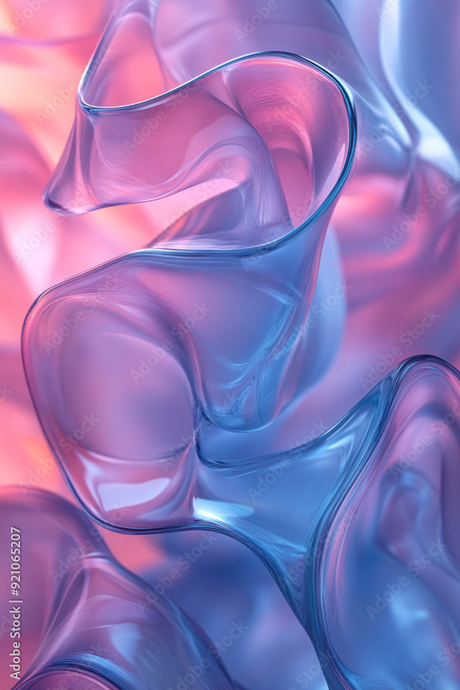 Aufkleber a serene composition of abstract fluid shapes in light blue and pink, blending seamlessly into each 