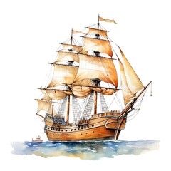 Columbus Day greeting card watercolor painting background. AI generated