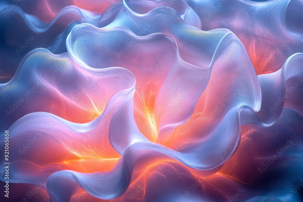 Aufkleber a gentle swirl of abstract fluid forms in light blue and pink, softly merging into each other,