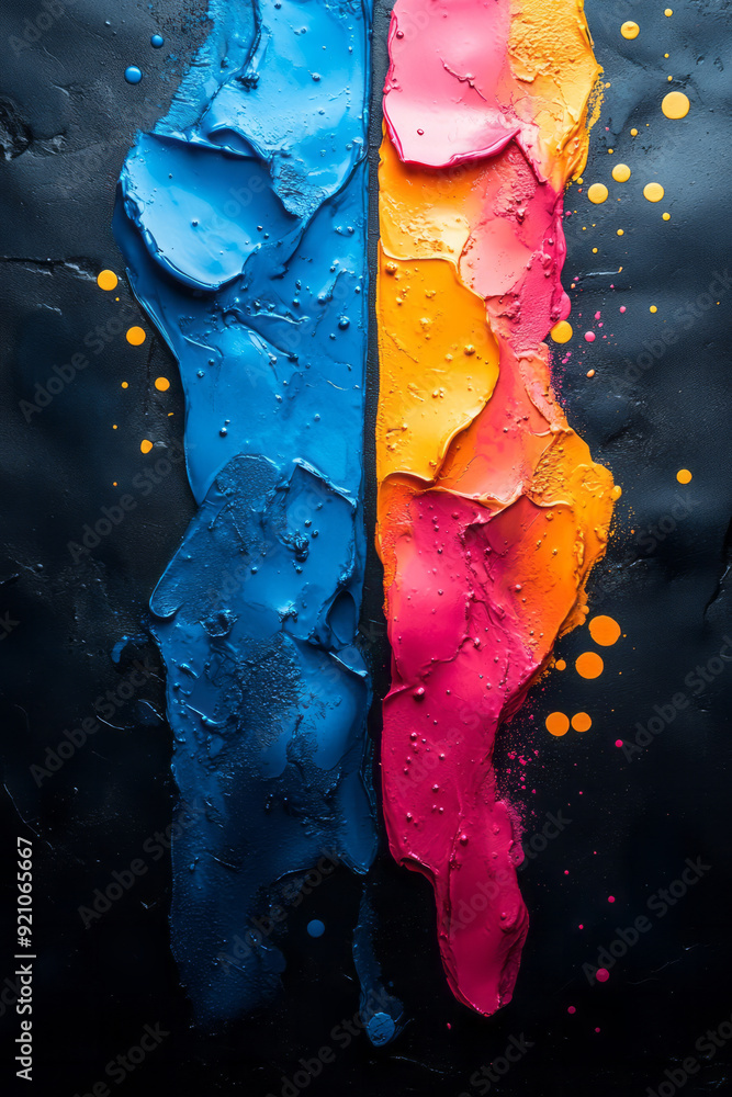 Poster a background featuring splashes of neon paint against a dark surface, creating a bold and modern art