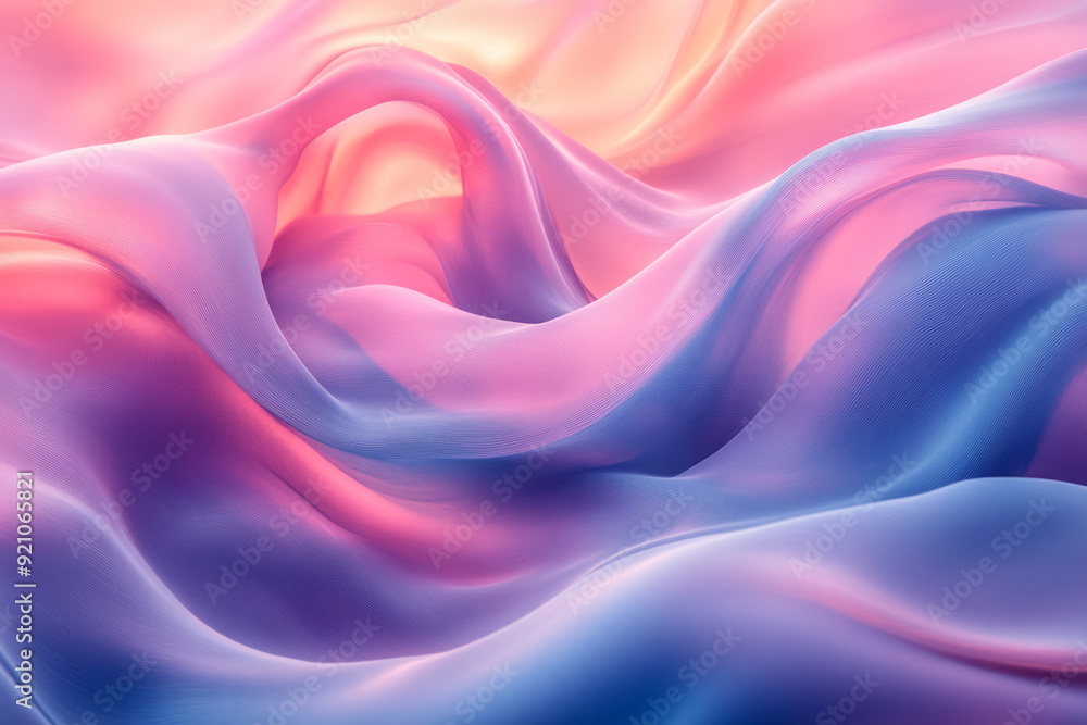 Poster a gentle swirl of abstract fluid forms in light blue and pink, softly merging into each other,