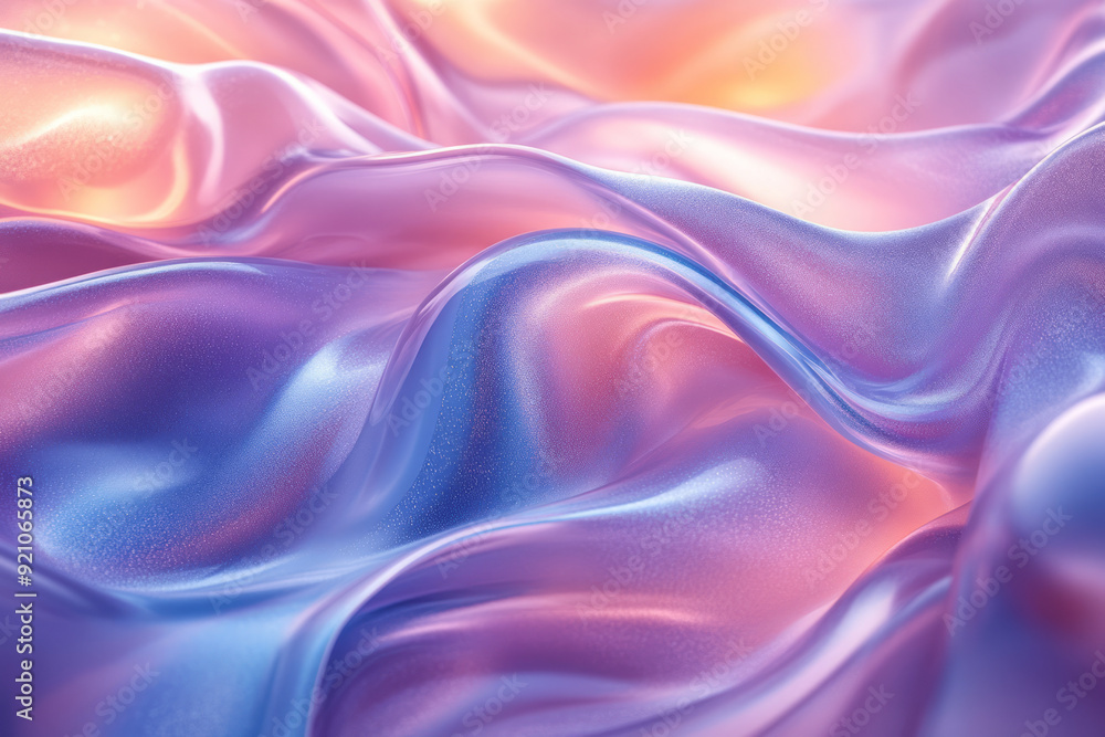 Poster A soothing blend of light blue and pink fluid shapes, creating an abstract, serene pattern,
