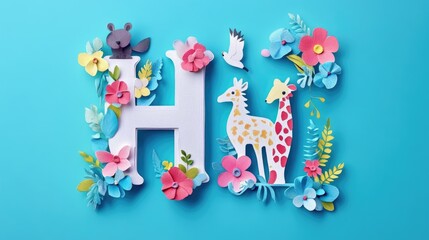 Naklejka premium Letter H: Paper cut style illustration, colorful 3D whimsical, text 