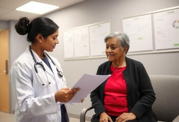 Fototapeta premium Doctor consulting with elderly patient in a healthcare office during a routine check-up