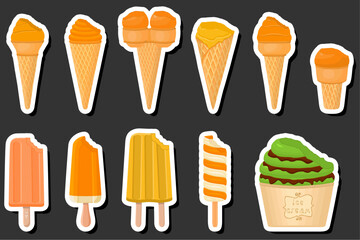 Illustration on theme big kit ice cream popsicle different types in cone waffle cup