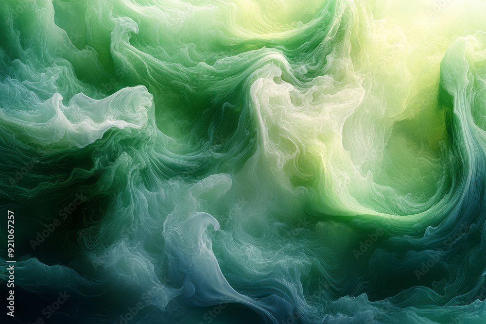 Poster a tranquil composition of green and blue fluid gradients, softly shifting and blending into each oth