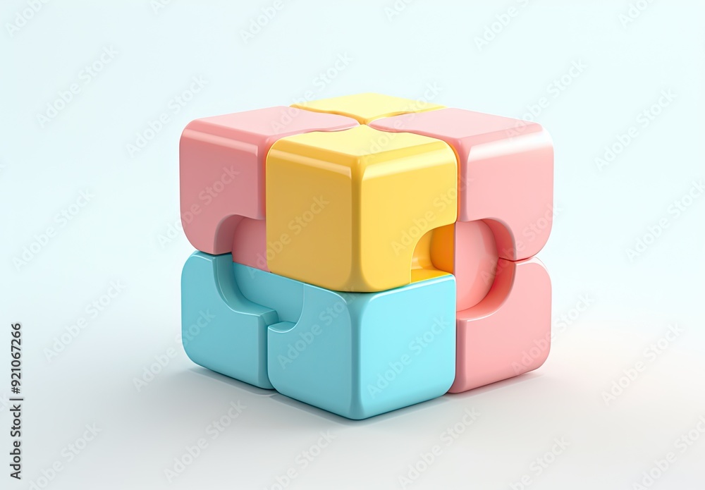 Poster a colorful 3d puzzle cube with interlocking pieces designed for playful engagement.