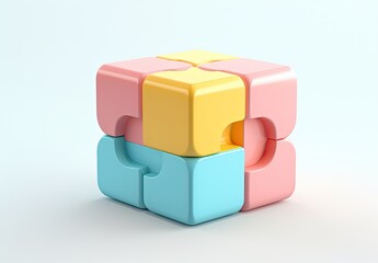 Obraz premium A colorful 3D puzzle cube with interlocking pieces designed for playful engagement.