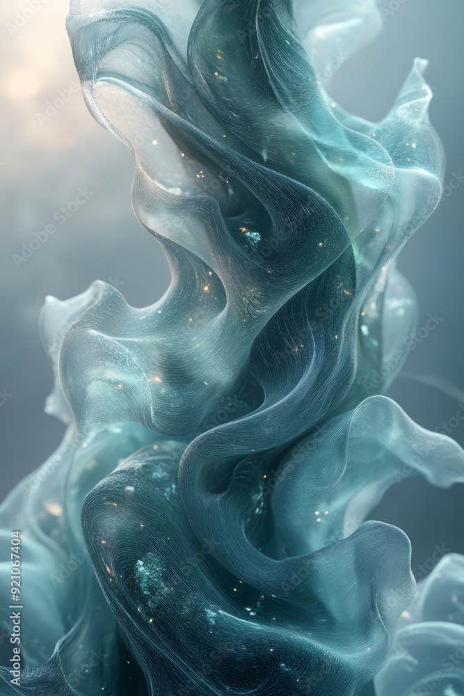 Poster a dreamy blend of green and blue tones in a fluid gradient, with soft motion creating a sense of dep