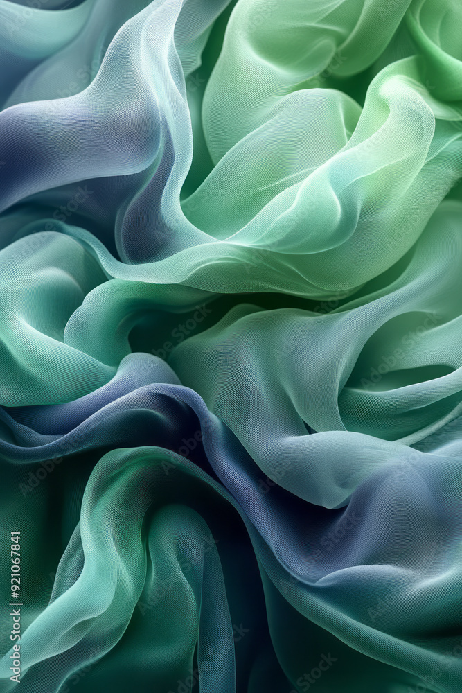 Aufkleber Delicate, fluid motions in a green and blue gradient, creating an abstract and harmonious visual experience,