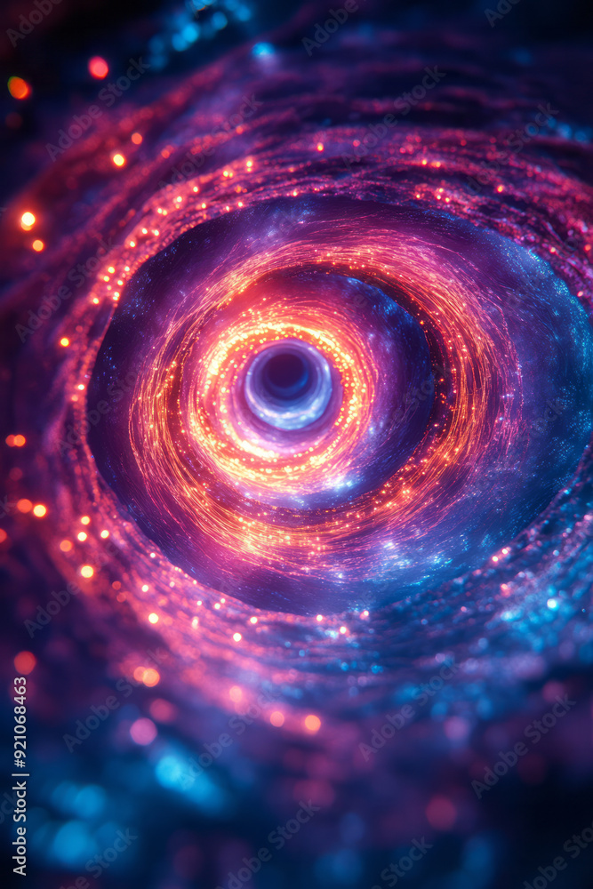 Aufkleber a swirling vortex of neon cyan and magenta rings, creating a dynamic, abstract pattern that seems to