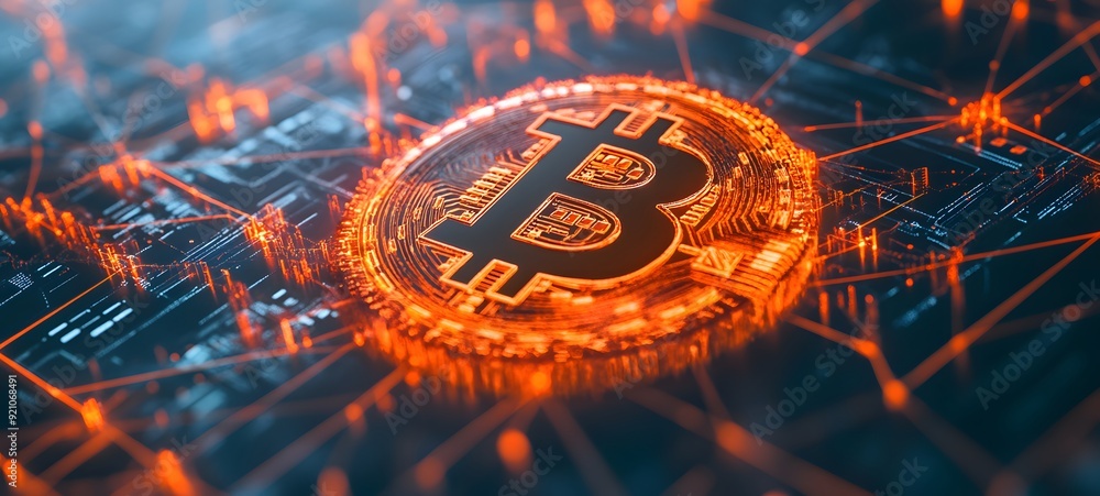 Wall mural 32. a bitcoin symbol surrounded by an intricate network of digital connections and data