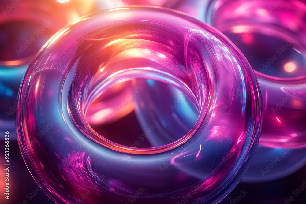 Aufkleber a series of neon cyan and magenta rings, layered in a dynamic, abstract composition that seems to vi