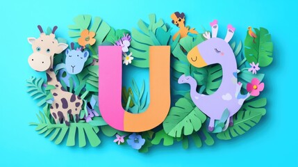 Obraz premium Letter U: Paper cut style illustration, colorful 3D whimsical, text 