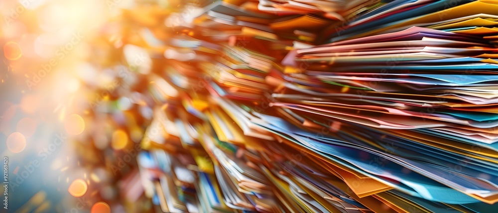 Aufkleber abstract blurred stack of papers with bokeh background.