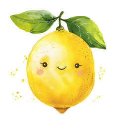 Cheerful Watercolor Lemons with Leaves - Children's Illustration on White Background