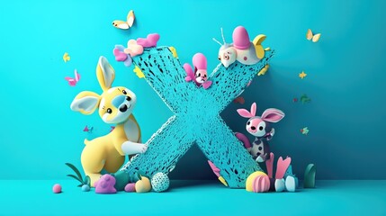 Obraz premium Letter X: Paper cut style illustration, colorful 3D whimsical, text 