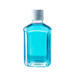 Premium container filled with a mouthwash pale blue liquid. generative ai