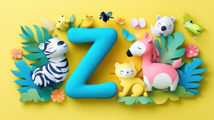 Obraz premium Letter Z: Paper cut style illustration, colorful 3D whimsical, text 