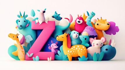 Obraz premium Letter Z: Paper cut style illustration, colorful 3D whimsical, text 