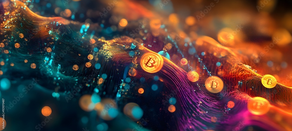 Wall mural 37. a vibrant and colorful digital representation of bitcoin as a valuable asset in a virtual space