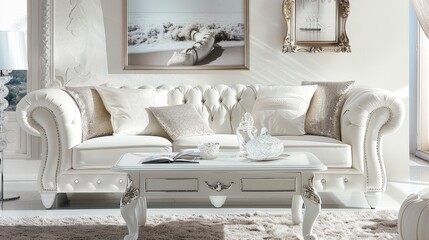 White Leather Sofa in Luxurious Living Room