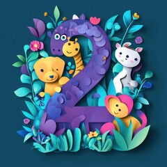 Naklejka premium Paper cut style illustration, colorful 3D whimsical, text 
