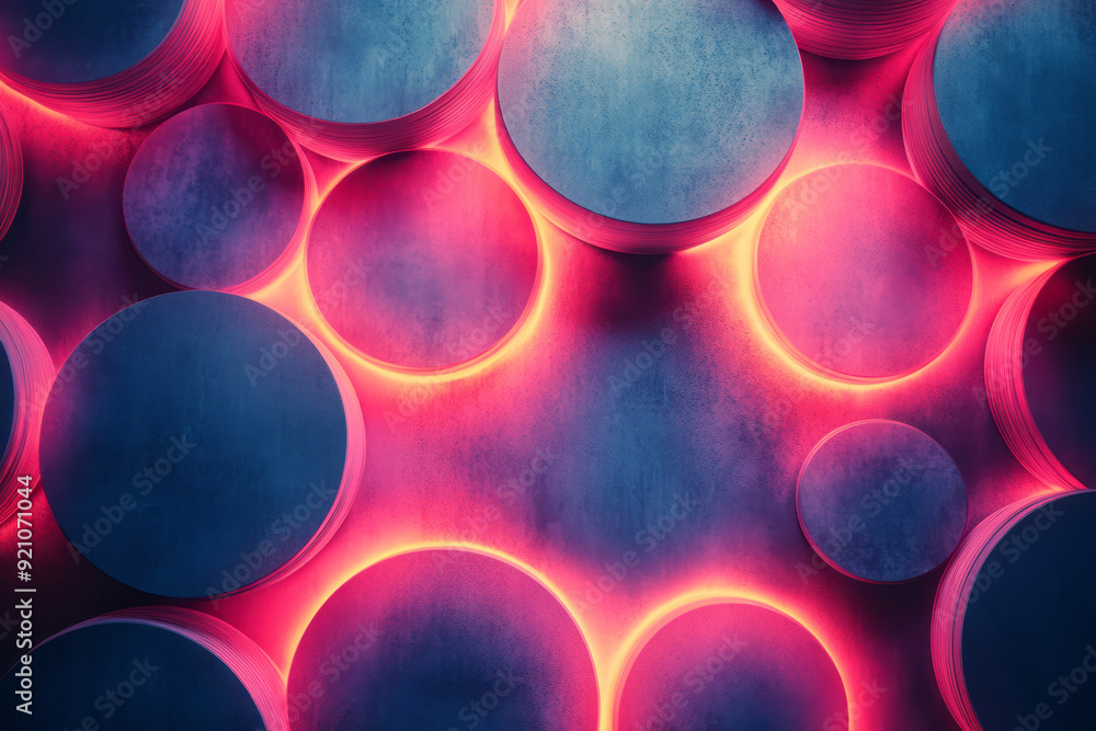 Leinwandbilder a dynamic composition of overlapping neon cyan and magenta circles, with soft gradients and glowing 