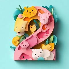 Naklejka premium Paper cut style illustration, colorful 3D whimsical, text 