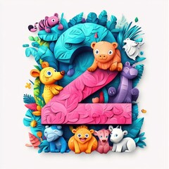 Naklejka premium Paper cut style illustration, colorful 3D whimsical, text 