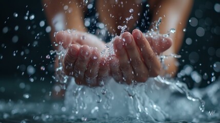 Fototapeta premium Woman hands creating a splash in water