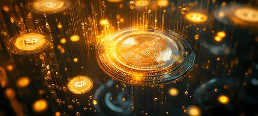 Obraz premium 41. A digital ecosystem featuring Bitcoin as a central element in financial technology