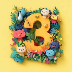 Obraz premium Paper cut style illustration, colorful 3D whimsical, text 
