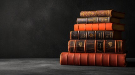 A stack of classic books on a black background