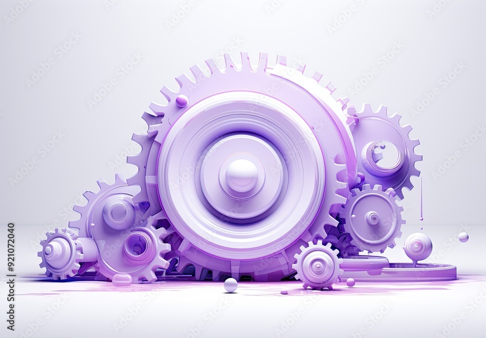 Poster a collection of purple gears and cogs, symbolizing mechanics and engineering.