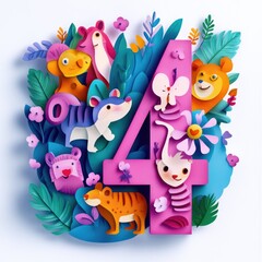 Naklejka premium Paper cut style illustration, colorful 3D whimsical, text 