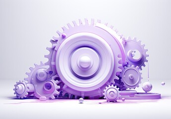 A collection of purple gears and cogs, symbolizing mechanics and engineering.