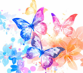Rainbow butterflies and flowers illustration