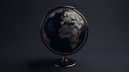 Matte black globe highlighting geographical features