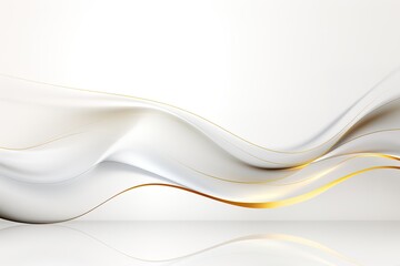 Abstract white and gold background with curved lines.