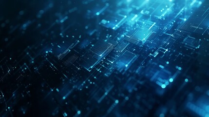 Obraz premium Sleek blue digital background with tech elements, ideal for technology brand visuals