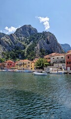 Coastal Town of Omis with Majestic Mountain Backdrop, Croatia