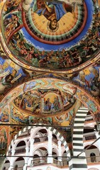Rila Monastery Ceiling Frescoes, Bulgaria - Colorful Religious Artwork in Eastern Orthodox Architecture