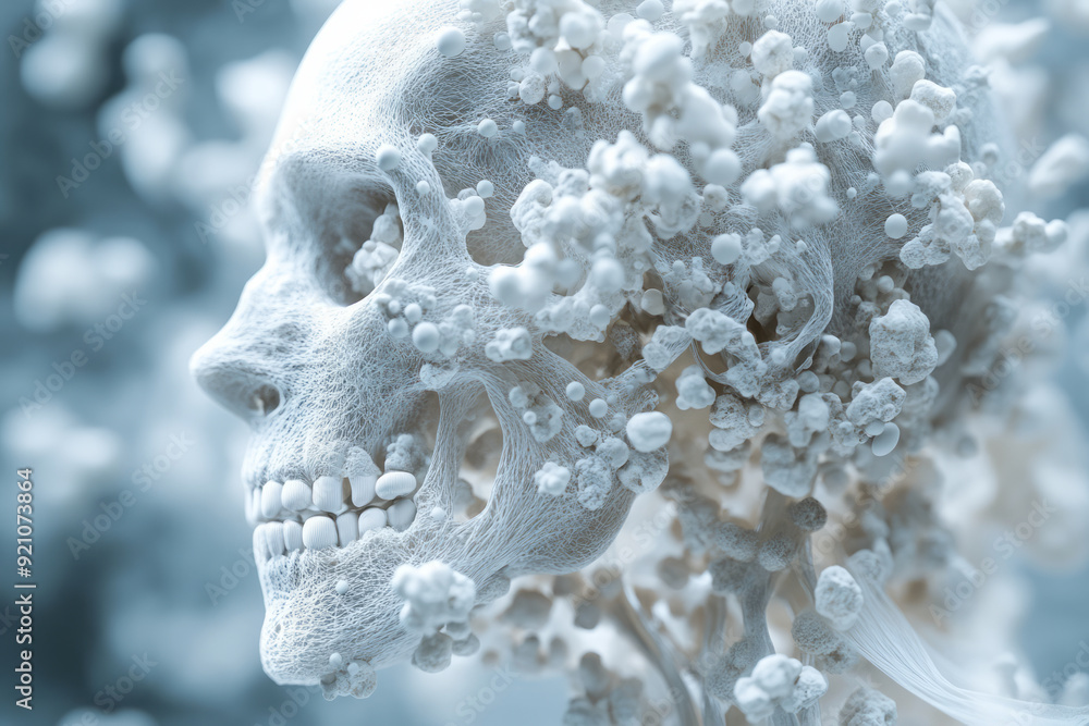 Aufkleber a digital 3d body in profile, with pills forming the structure of the bones and joints, creating an 