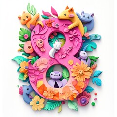 Naklejka premium Paper cut style illustration, colorful 3D whimsical, text 