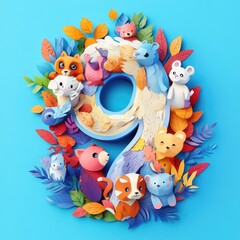Fototapeta premium Paper cut style illustration, colorful 3D whimsical, text 
