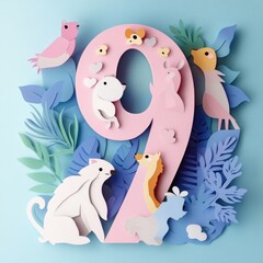 Paper cut style illustration, colorful 3D whimsical, text 