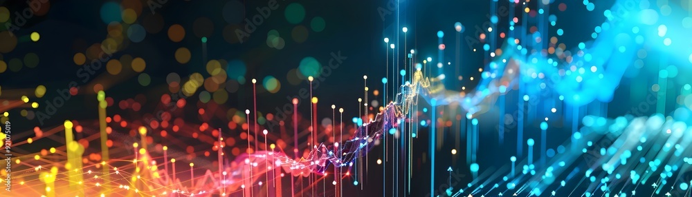 Poster abstract glowing lines and bokeh.